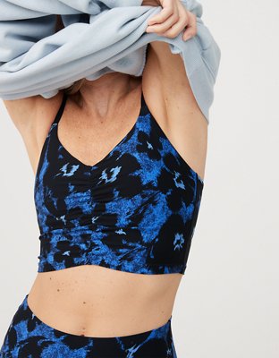 OFFLINE By Aerie Real Me Blue Houndstooth Cap Sleeve Sports Bra