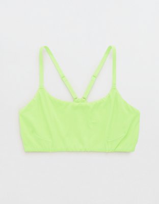 Offline by Aerie Ribbed Shine Twist Front Sports Bra Green Womens XS