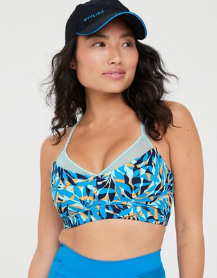 Offline By Aerie Goals Mesh V-Neck Sports Bra In Soleil