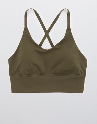 Aerie Seamless Ribbed Strappy Padded Bralette Olive Green Size XL