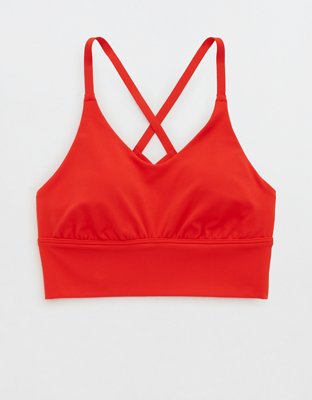 Aerie Sunnie Move Cross-Back Sports Bra ($37) ❤ liked on Polyvore featuring  activewear, sports bras, orange, criss cros…