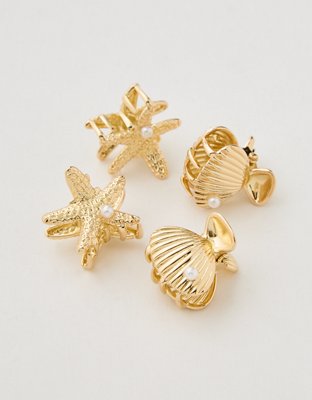 Женские аксессуары для волос Aerie Mini Shell Hair Clip 4-Pack, цвет: Золотой — фото 2