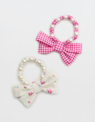 Aerie Pearl  Bow Beaded Hair Tie 2-Pack