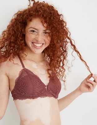 Aerie Real Power Wireless Push Up Paisley Lace Bra In Red