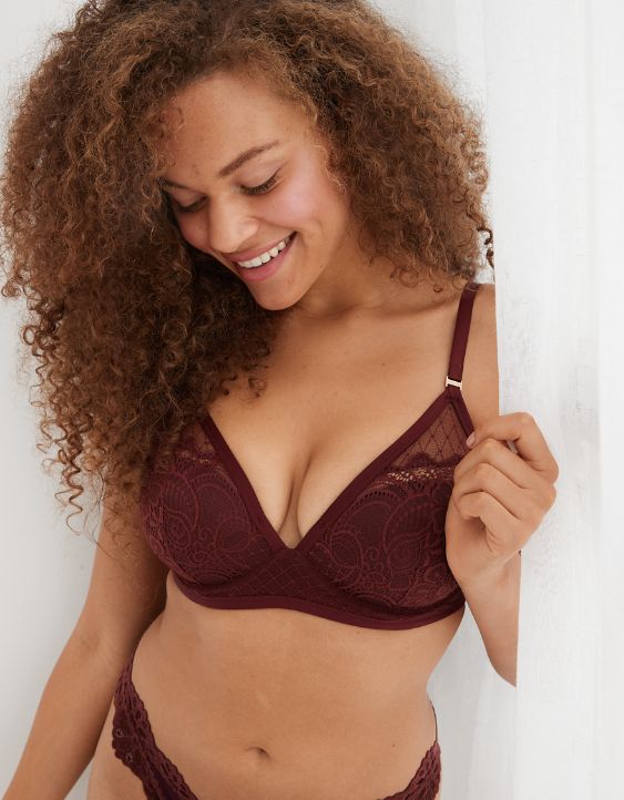 Aerie Real Power Wireless Push Up Slumber Party Lace Bra