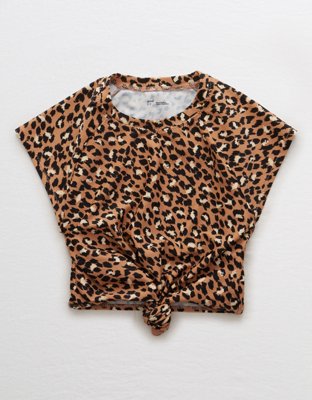 Aerie Leopard Crop Surf Bikini Top