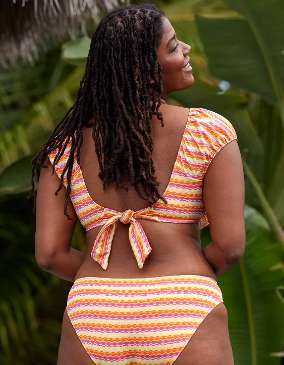 Aerie Striped Jacquard Puff Sleeve Bikini Top