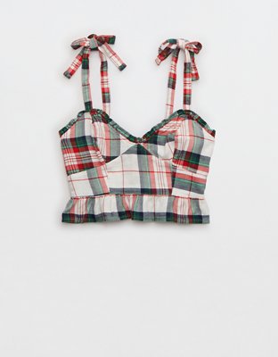 Aerie Top sin mangas de pijama de flannel con volantes