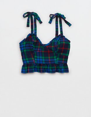 Aerie Top sin mangas de pijama de flannel con volantes