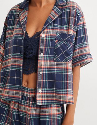 AEO Plaid Flannel Short PJ Set