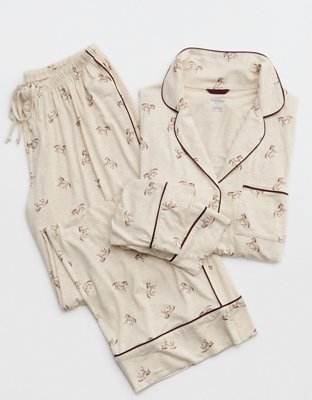 OVERSLEPT by Aerie Real Soft® Piping Long Sleeve PJ Top