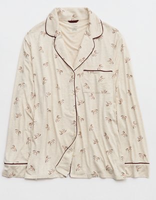 OVERSLEPT by Aerie Real Soft® Piping Long Sleeve PJ Top