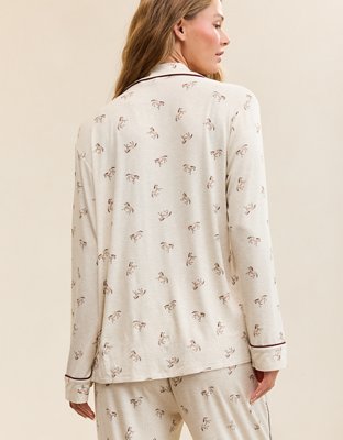 OVERSLEPT by Aerie Real Soft® Piping Long Sleeve PJ Top