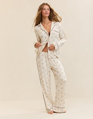 OVERSLEPT by Aerie Real Soft® Piping Long Sleeve PJ Top