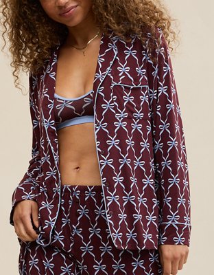 OVERSLEPT by Aerie Real Soft® Piping Long Sleeve PJ Top