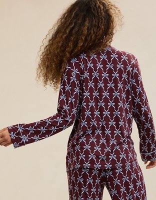 OVERSLEPT by Aerie Real Soft® Piping Long Sleeve PJ Top