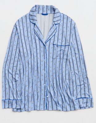 OVERSLEPT by Aerie Real Soft® Piping Long Sleeve PJ Top