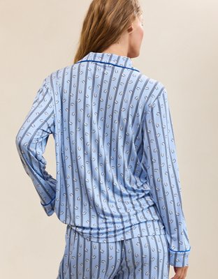 OVERSLEPT by Aerie Real Soft® Piping Long Sleeve PJ Top