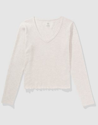 Aerie T-shirt con Textura Tipo Waffle y Escote V