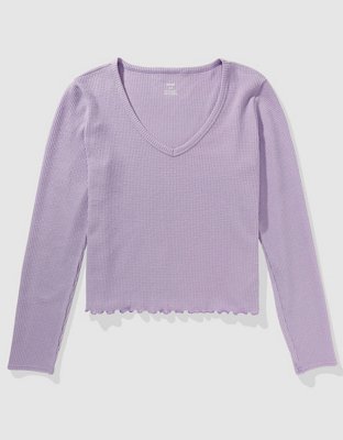 Aerie T-shirt con Textura Tipo Waffle y Escote V