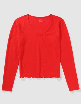 Aerie T-shirt con Textura Tipo Waffle y Escote V