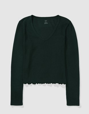 Aerie T-shirt con Textura Tipo Waffle y Escote V