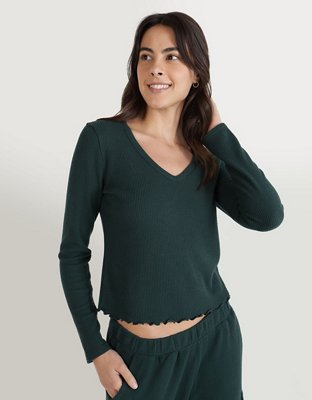 Aerie Waffle V Neck T-Shirt