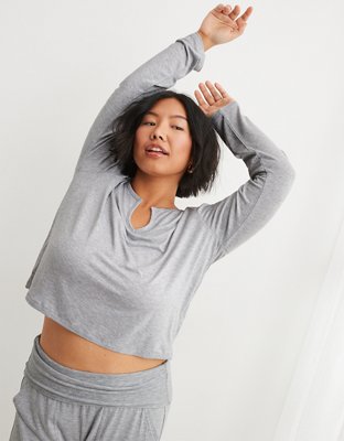 Light Grey Ribbed Long Sleeve Pyjama Top