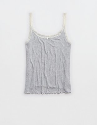 Aerie Real Soft® Camiseta sin Mangas con Ribetes de Encaje