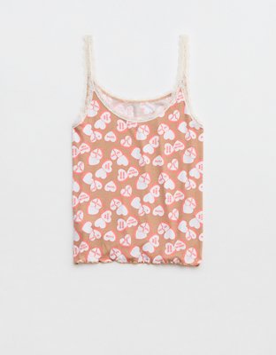 Aerie Real Soft® Camiseta sin Mangas con Ribetes de Encaje