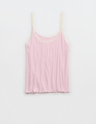 Aerie Real Soft® Camiseta sin Mangas con Ribetes de Encaje