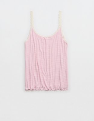 Aerie Real Soft® Camiseta sin Mangas con Ribetes de Encaje