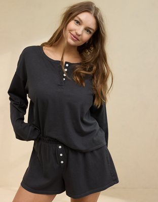 Aerie Cotton Mix Henley Long Sleeve Shirt