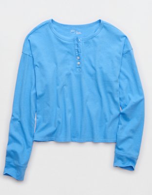 Женские рубашки Aerie Cotton Mix Henley Long Sleeve Shirt — фото 3