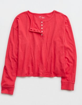 Aerie Cotton Mix Henley Long Sleeve Shirt