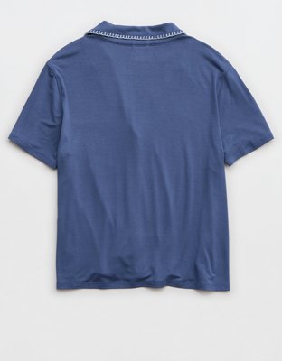 Aerie Real Soft® Blanket Stitch Short Sleeve Pajama Shirt