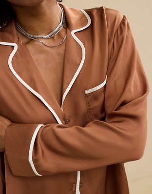 Женские рубашки Aerie Off-Duty Satin Piping Shirt — фото 2