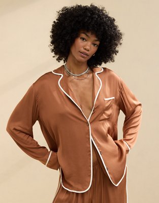 Женские рубашки Aerie Off-Duty Satin Piping Shirt — фото 6
