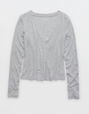 Aerie Superchill® Modal Rib Long Sleeve Henley T-Shirt
