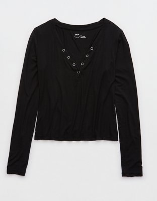Aerie Superchill® Modal Rib Long Sleeve Henley T-Shirt