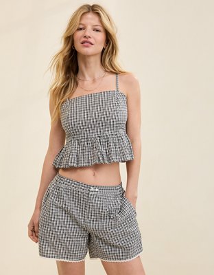 Aerie Seersucker Peplum Tank Top