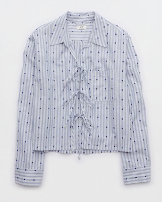 Aerie Off-Duty Camisa de Pijama de Popelina con Lazo en el Frente