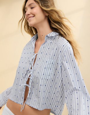 Aerie Off-Duty Poplin Tie Front Pajama Shirt