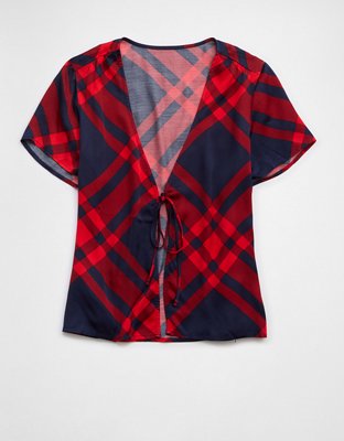 Aerie Off-Duty Satin Tie Front Shirt