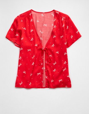 Aerie Off-Duty Satin Tie Front Shirt