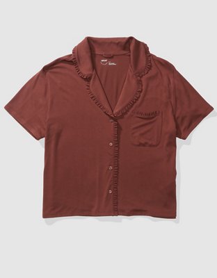 Aerie Real Soft® Camisa de Pijama con Volantes
