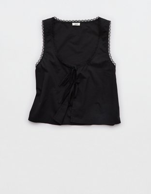 Aerie Off-Duty Poplin Tie Front Tank Top