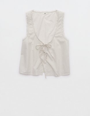 Aerie Off-Duty Poplin Tie Front Tank Top