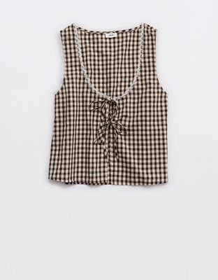 Aerie Off-Duty Poplin Tie Front Tank Top