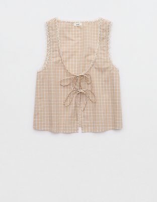 Aerie Off-Duty Poplin Tie Front Tank Top